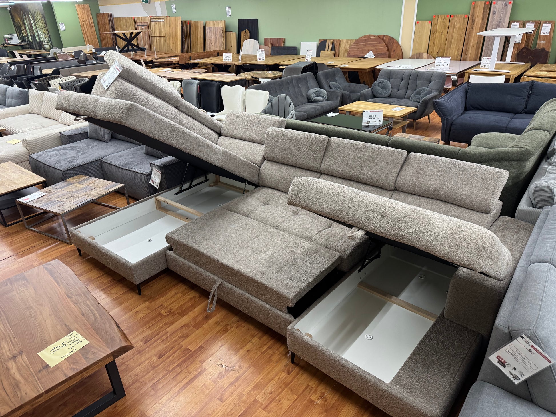 Wohnlandschaft Sofa Couch +Bettfunktion +Stauraum +Kopftteilverstellun – möbel-outlet-24